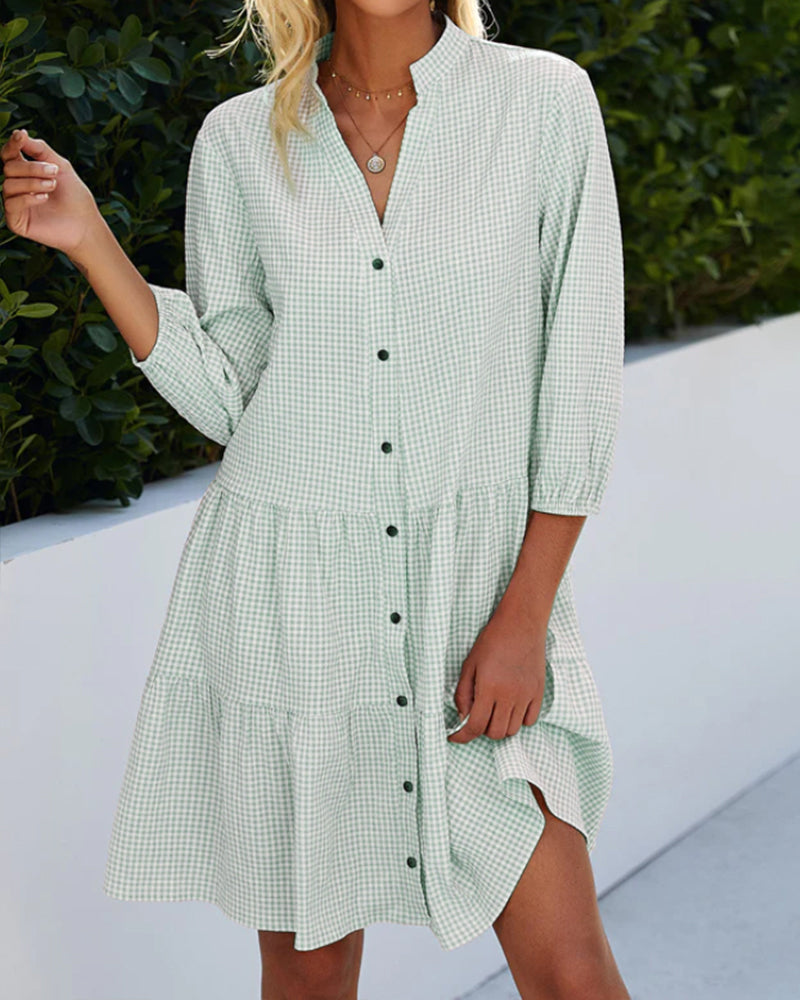 Robe A-Line à Carreaux Col Montant Taille M Polyester 7