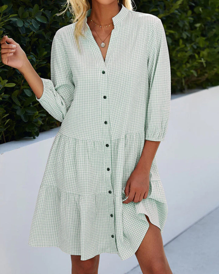 Robe A-Line à Carreaux Col Montant Taille M Polyester 7