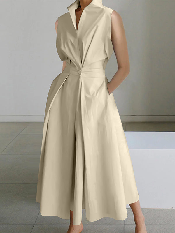 Robe Chemise Femme Élégante en Coton Urban, A-Ligne, Col Montant, Poches Pratiques, Coupe Cintrée 1