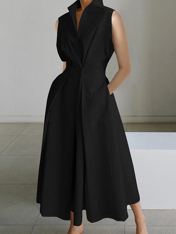 Robe Chemise Femme Élégante en Coton Urban, A-Ligne, Col Montant, Poches Pratiques, Coupe Cintrée 2