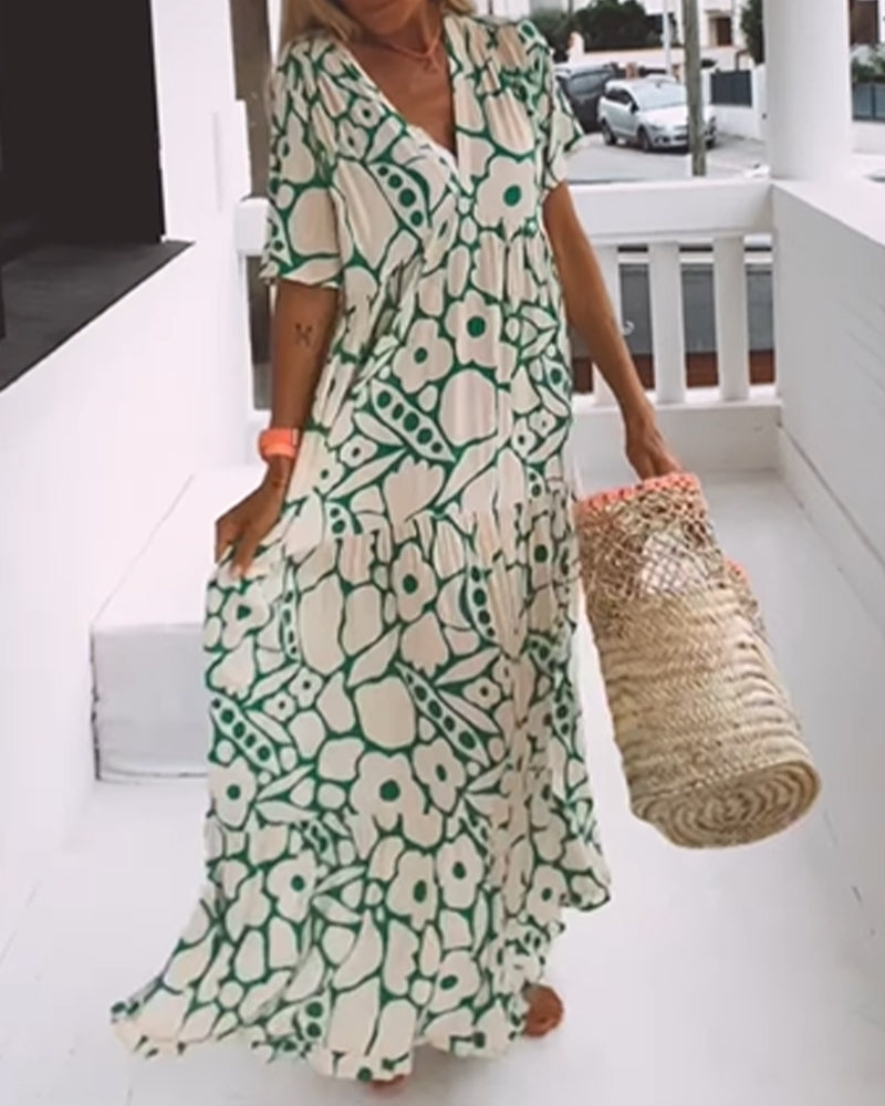 Robe Décontractée Imprimée Col en V Taille M Polyester 0