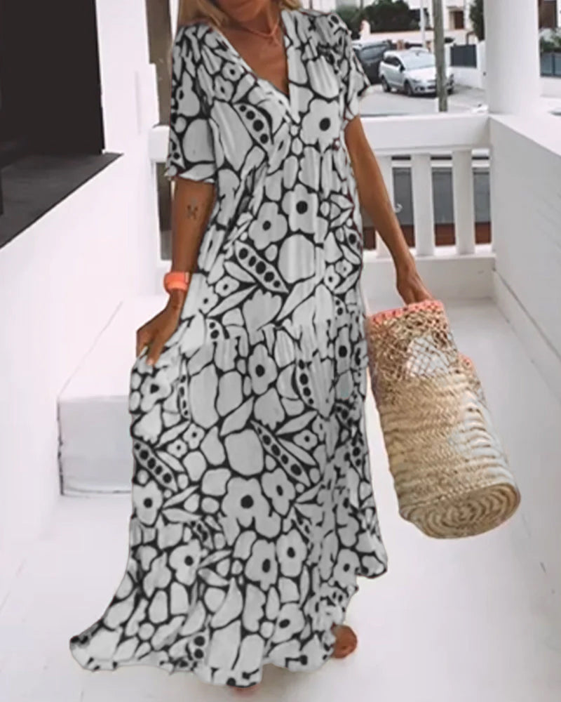 Robe Décontractée Imprimée Col en V Taille M Polyester 1
