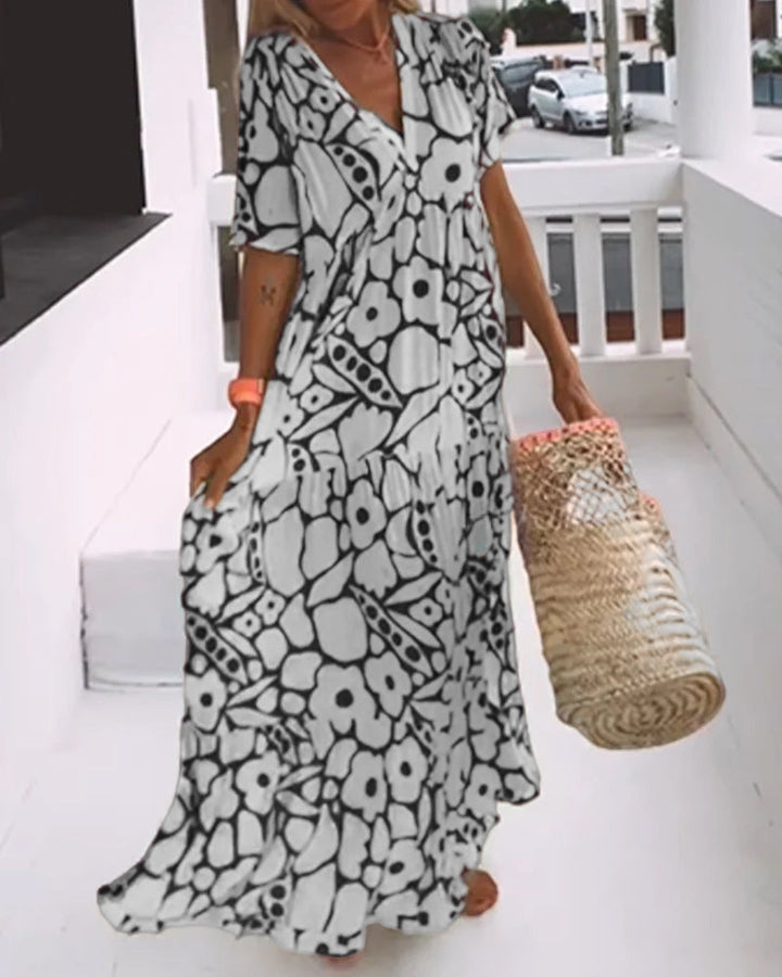 Robe Décontractée Imprimée Col en V Taille M Polyester 1