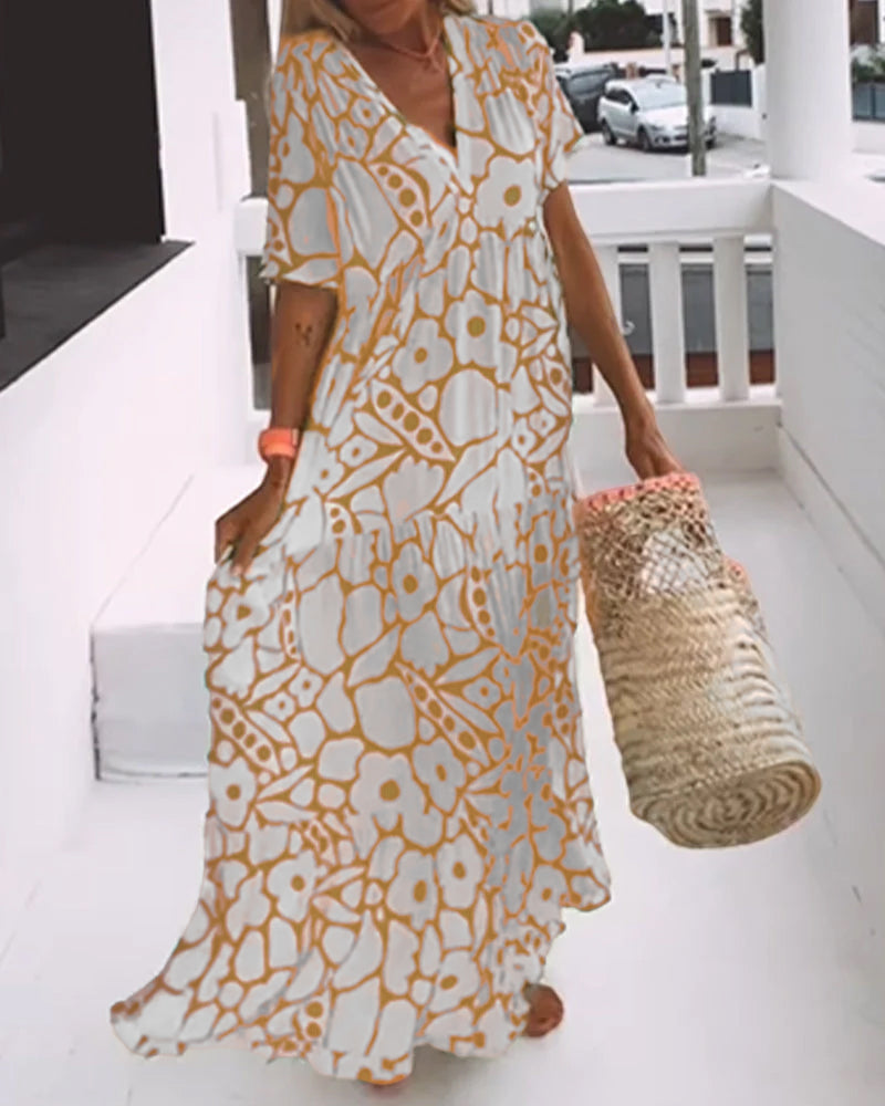 Robe Décontractée Imprimée Col en V Taille M Polyester 2