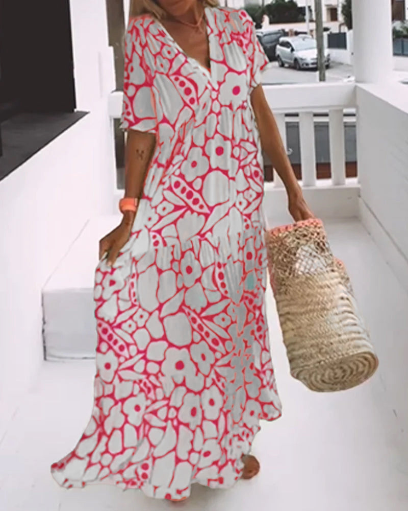 Robe Décontractée Imprimée Col en V Taille M Polyester 3