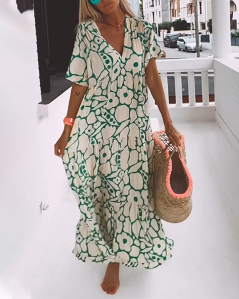 Robe Décontractée Imprimée Col en V Taille M Polyester 4