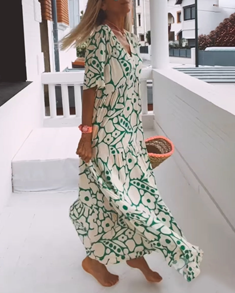 Robe Décontractée Imprimée Col en V Taille M Polyester 6