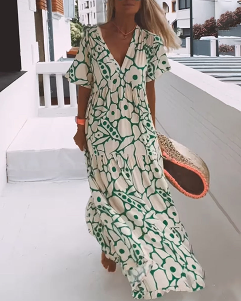 Robe Décontractée Imprimée Col en V Taille M Polyester 7