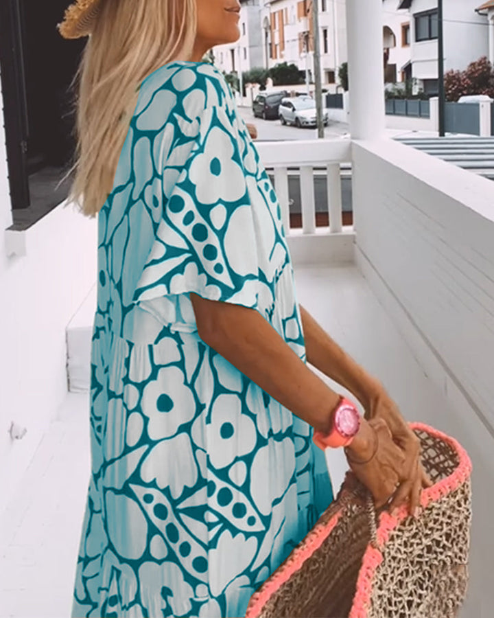 Robe Décontractée Imprimée Col en V Taille M Polyester 8