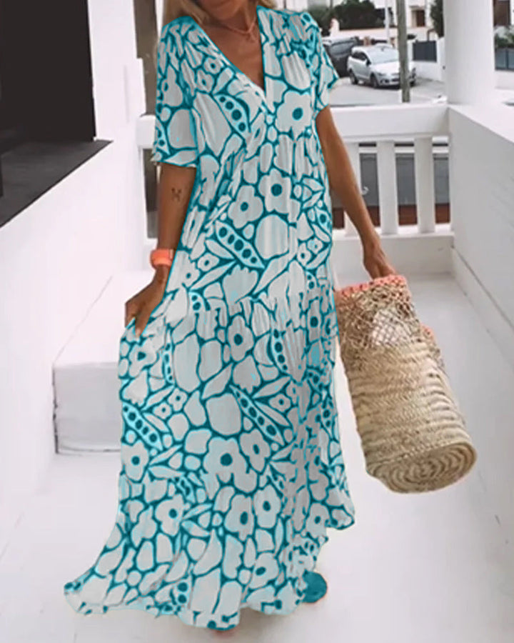 Robe Décontractée Imprimée Col en V Taille M Polyester 9