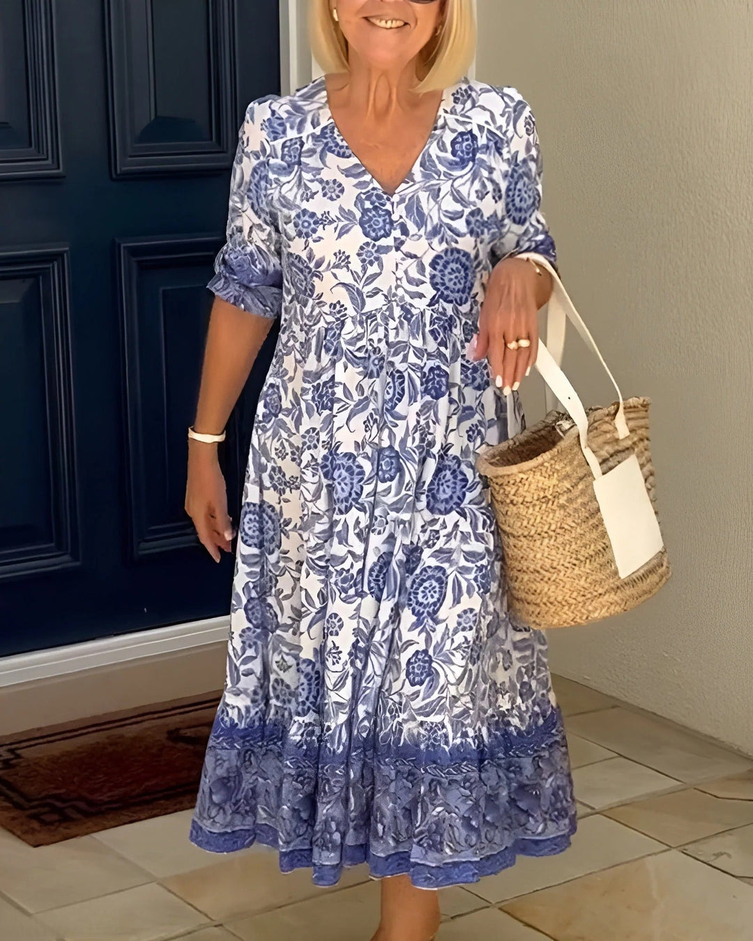 Robe Élégante Fleurie V-Neck Femme Taille M Polyester 0