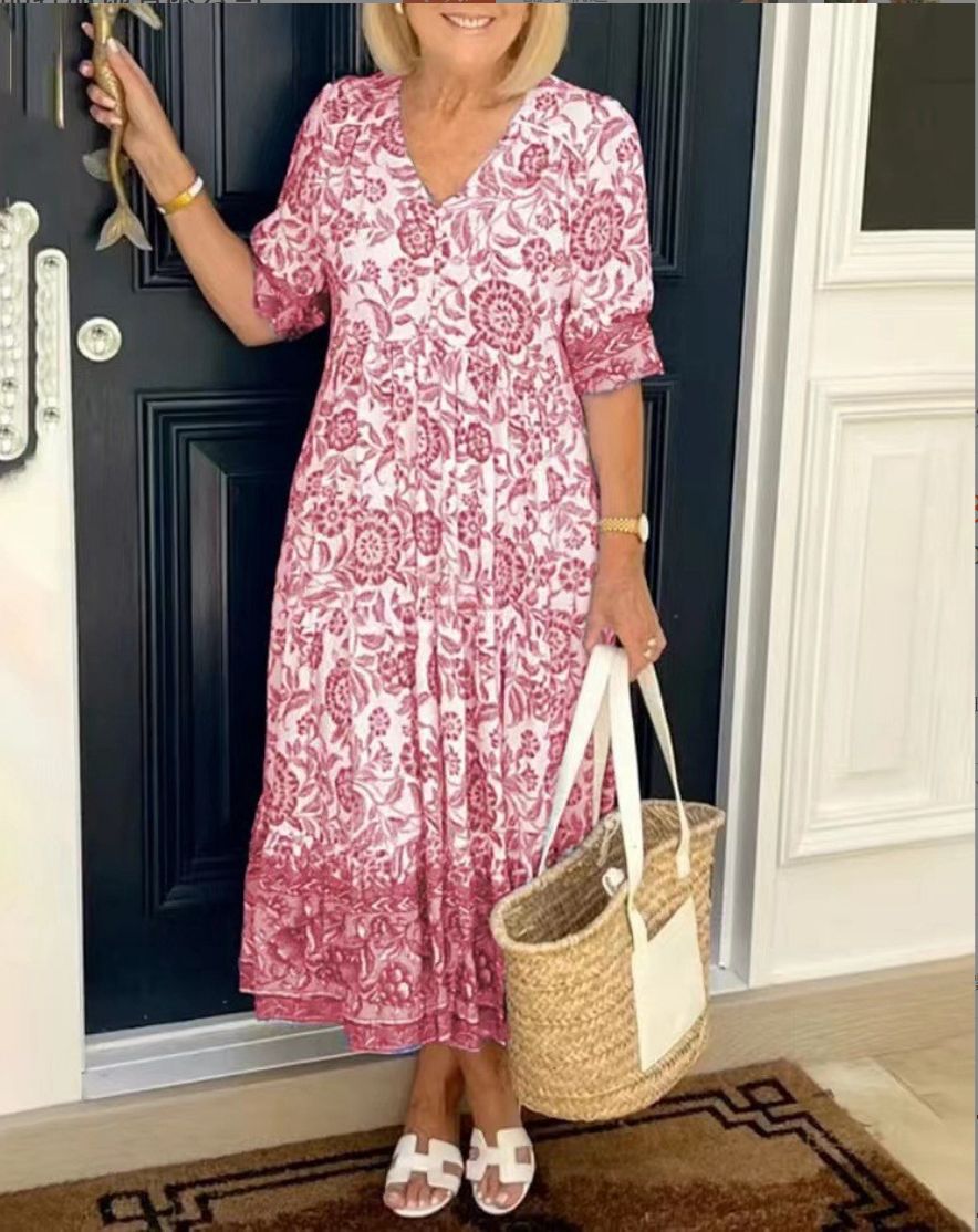 Robe Élégante Fleurie V-Neck Femme Taille M Polyester 4