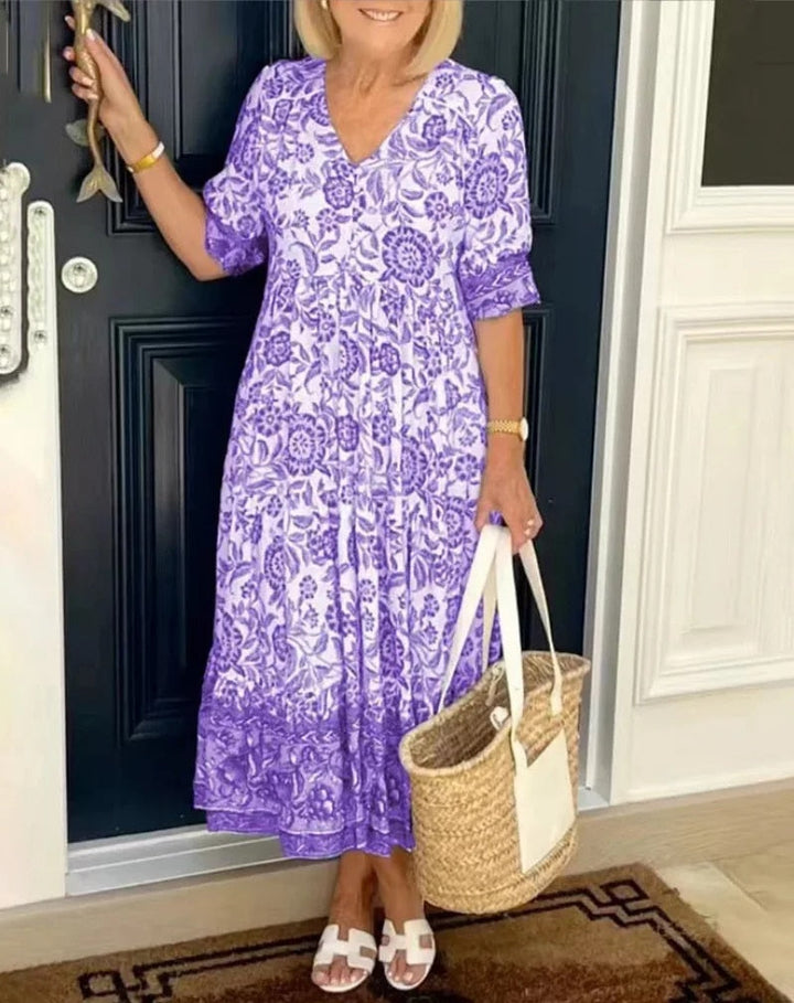 Robe Élégante Fleurie V-Neck Femme Taille M Polyester 5