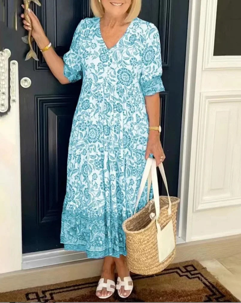 Robe Élégante Fleurie V-Neck Femme Taille M Polyester 6