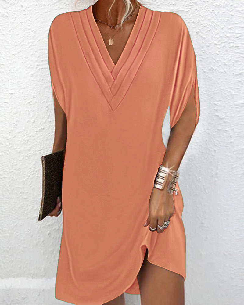 Robe Femme Élégante Unie Taille M Élasthanne Manches Fendues 6