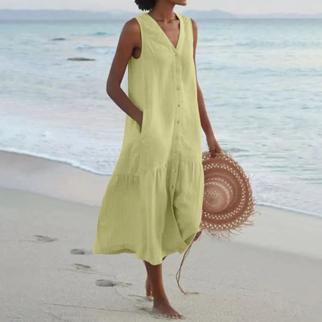 Robe Femme Longue Vert Taille M Polyester Élégante V-Ausschnitt 3