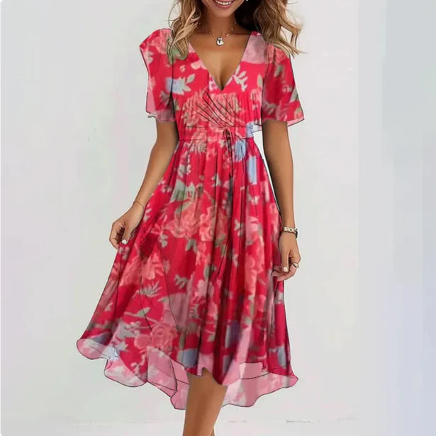 Robe Longue Femme Élégante à Col V – Tissu Respirant, Confortable pour Printemps et Été, Taille S à XL 0
