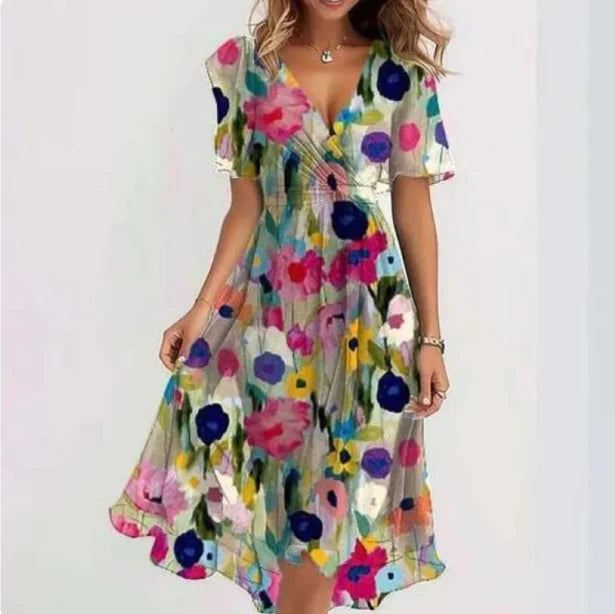 Robe Longue Femme Élégante à Col V – Tissu Respirant, Confortable pour Printemps et Été, Taille S à XL 3