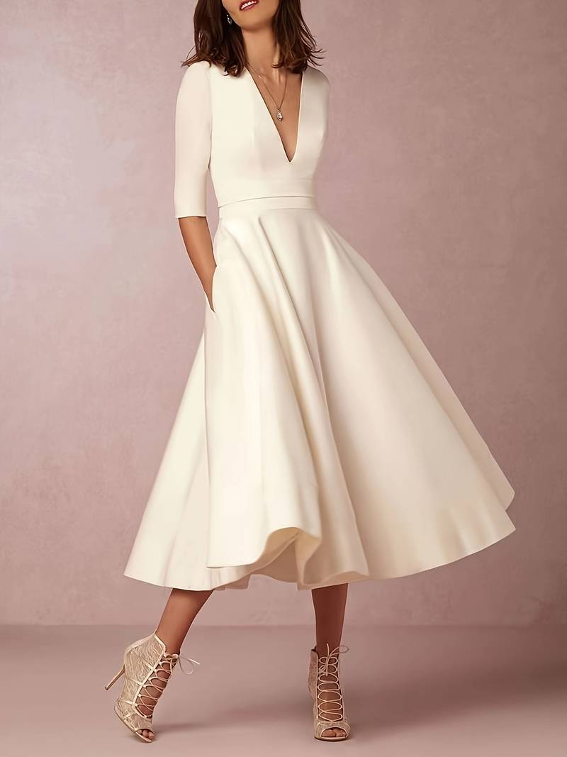 Robe Longue Femme Élégante à V-Ausschnitt – Confort et Style pour Soirées et Occasions Spéciales 0