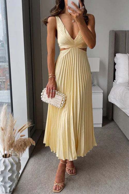 Robe Longue Femme Élégante avec Détails Plissés et Découpes Chic – Idéale pour Événements Spéciaux 0