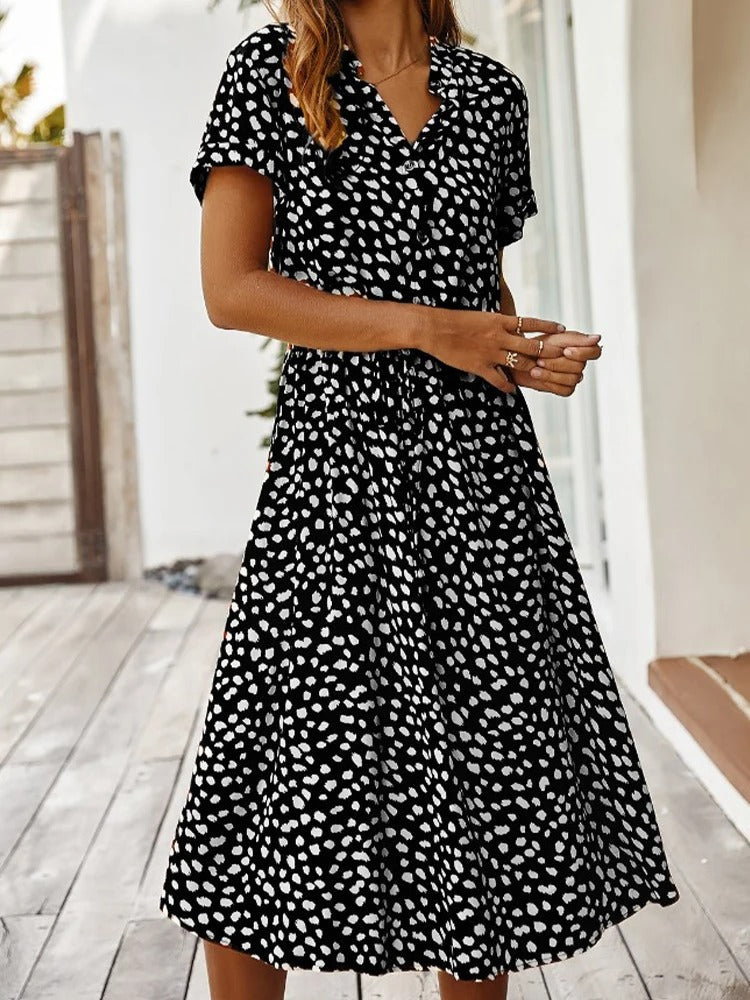 Robe Longue Femme Élégante avec Imprimé – Robe Chic et Confortable pour Été, Manches Courtes, Tissu Léger 6