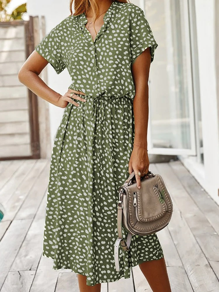 Robe Longue Femme Élégante avec Imprimé – Robe Chic et Confortable pour Été, Manches Courtes, Tissu Léger 7