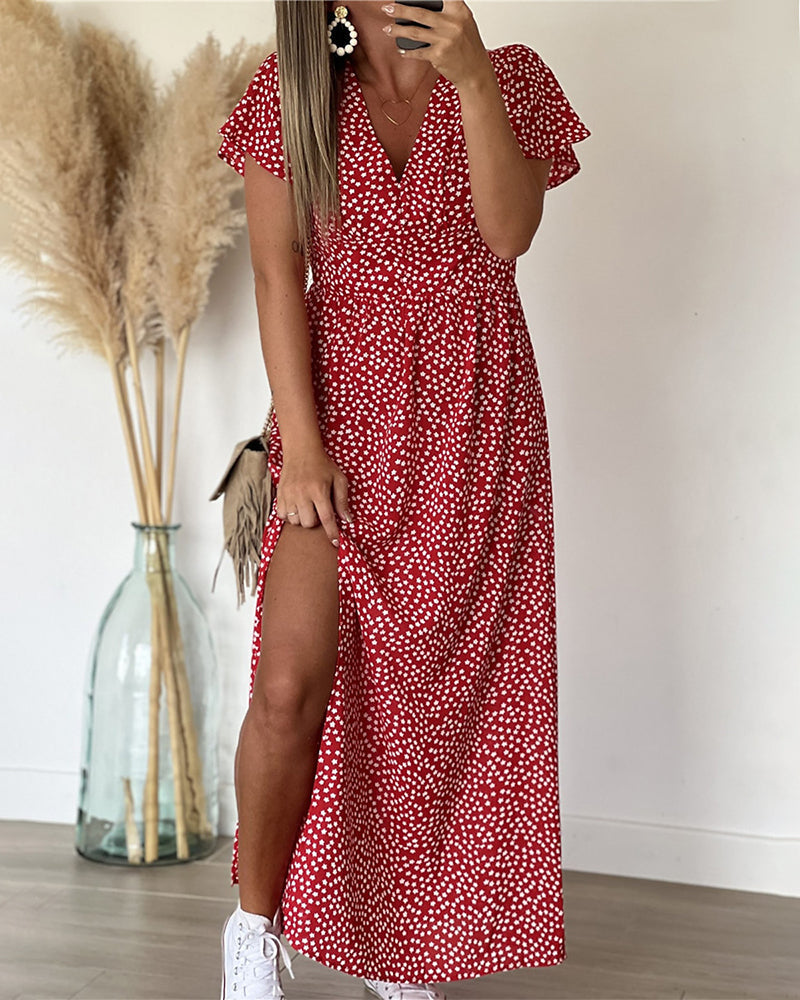 Robe Longue Femme Imprimée Col en V Taille M Polyester A-Line 0