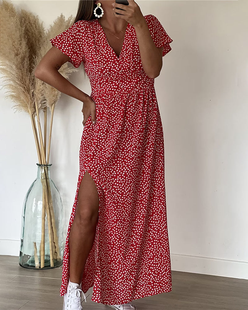 Robe Longue Femme Imprimée Col en V Taille M Polyester A-Line 1