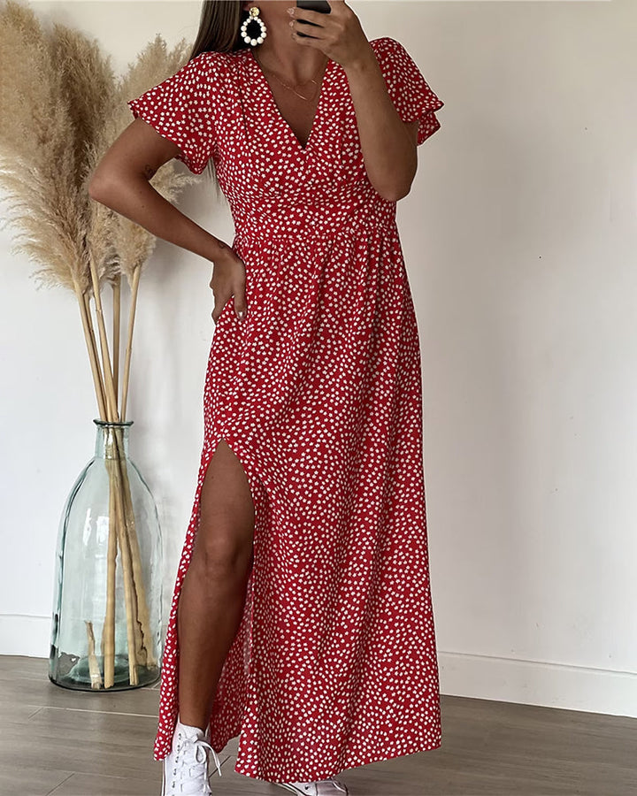 Robe Longue Femme Imprimée Col en V Taille M Polyester A-Line 1