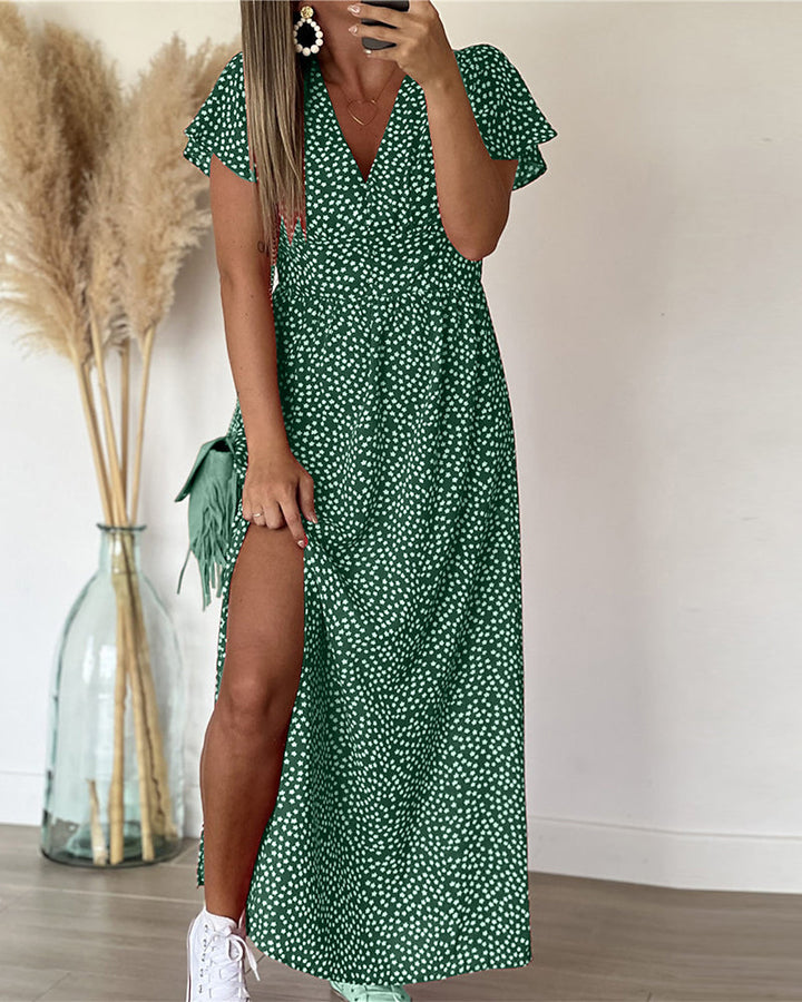 Robe Longue Femme Imprimée Col en V Taille M Polyester A-Line 2