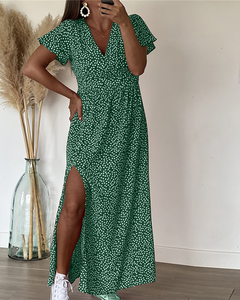 Robe Longue Femme Imprimée Col en V Taille M Polyester A-Line 3