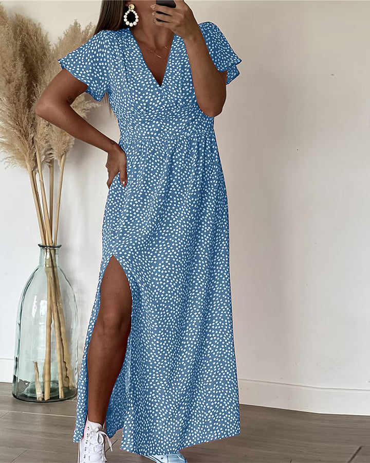 Robe Longue Femme Imprimée Col en V Taille M Polyester A-Line 5