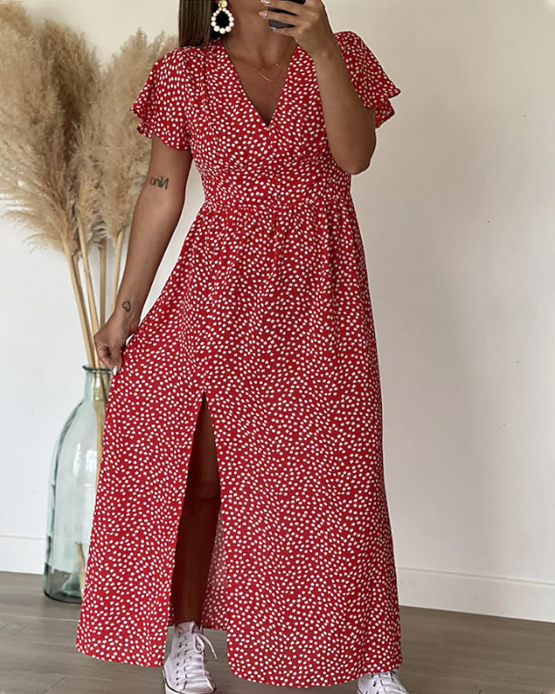 Robe Longue Femme Imprimée Col en V Taille M Polyester A-Line 6
