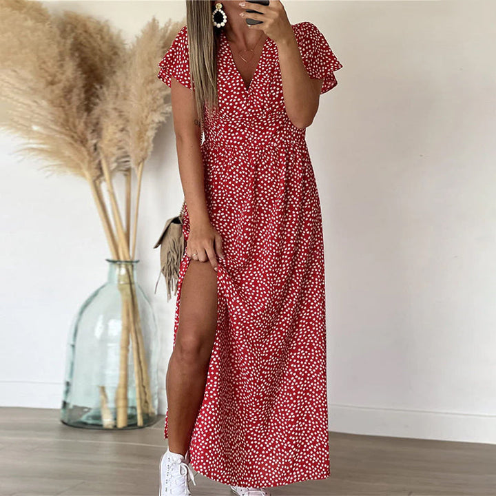 Robe Longue Femme Imprimée Col en V Taille M Polyester A-Line 8