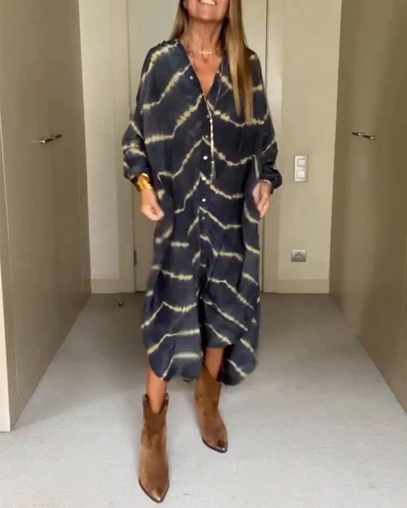 Robe Longue Femme Imprimée Taille M Mélange de Coton Col V Maxi Été 1