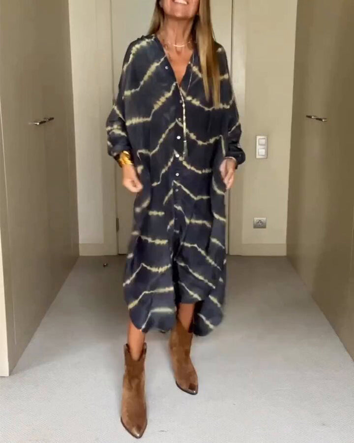 Robe Longue Femme Imprimée Taille M Mélange de Coton Col V Maxi Été 1