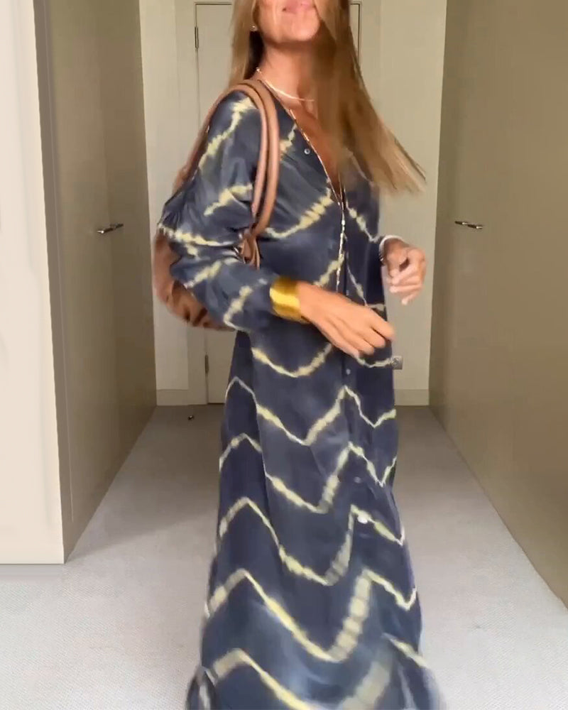 Robe Longue Femme Imprimée Taille M Mélange de Coton Col V Maxi Été 3