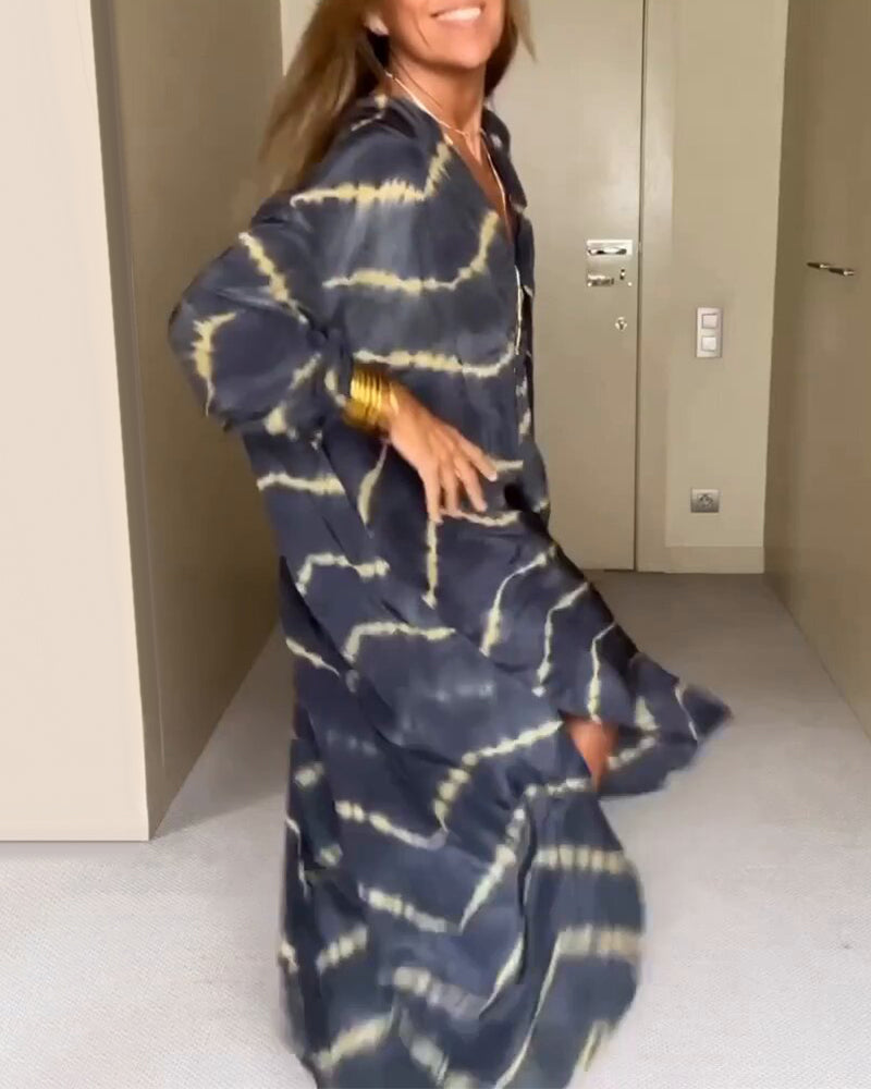 Robe Longue Femme Imprimée Taille M Mélange de Coton Col V Maxi Été 5