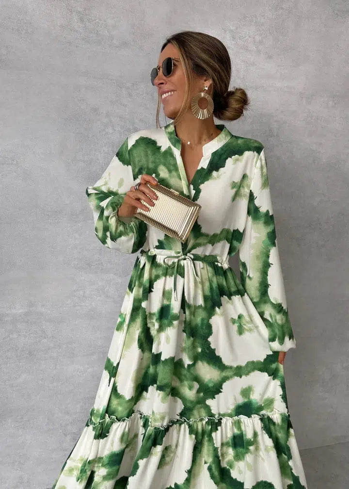 Robe Longue Femme Noir à Manches Longues avec Décolleté en V – Élégante et Fluide pour l'Été 1