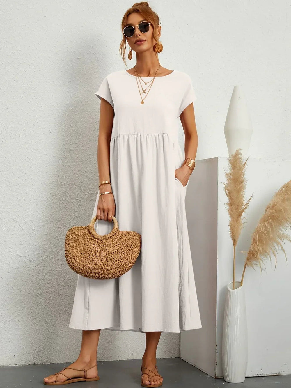 Robe Longue Femme en Coton Doux avec Poches – Élégante et Confortable pour Toutes Occasions 1