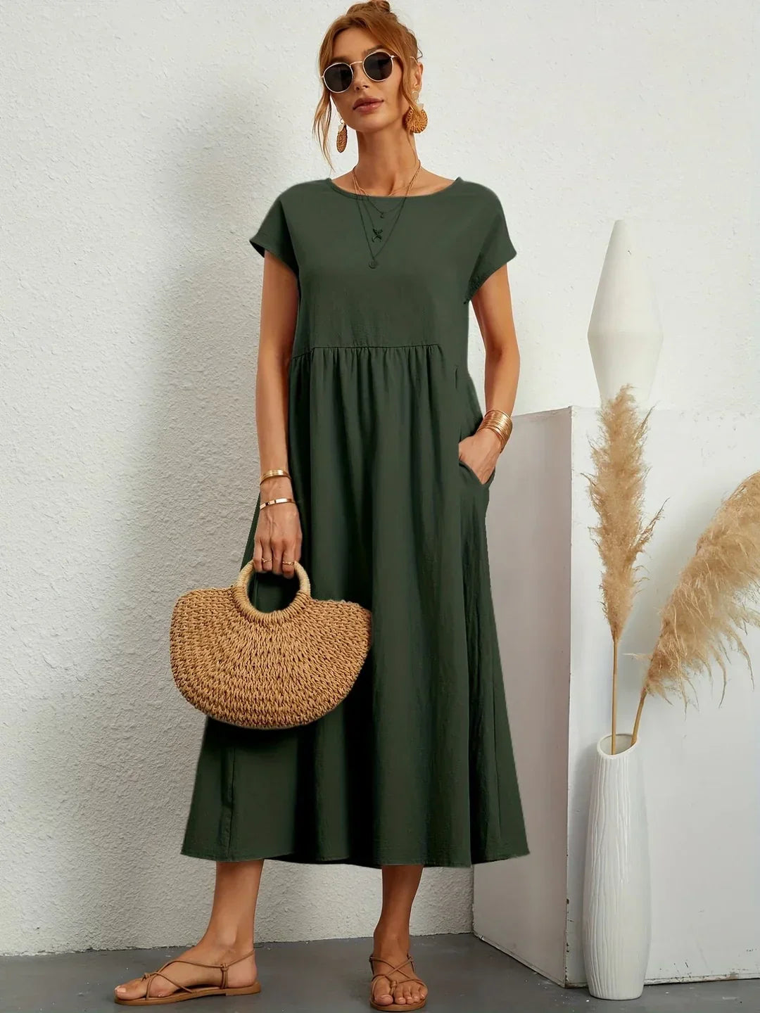 Robe Longue Femme en Coton Doux avec Poches – Élégante et Confortable pour Toutes Occasions 3