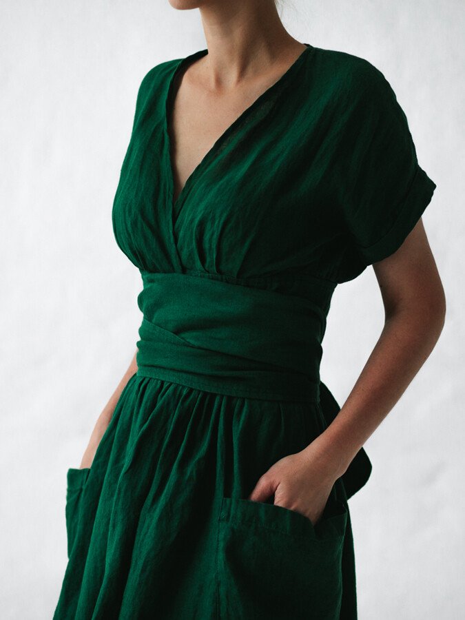Robe Longue Femme en Lin avec Ceinture et Poches – Élégante et Confortable pour Toutes Occasions 2