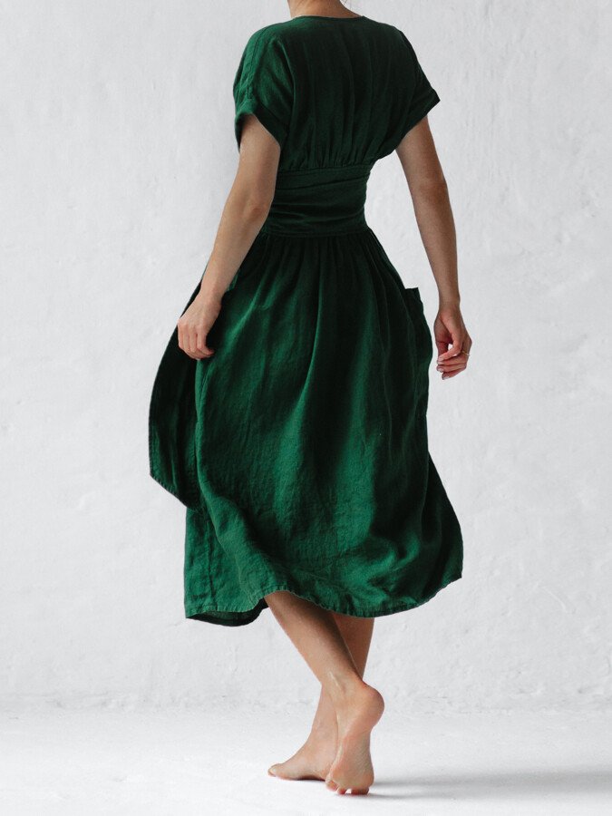 Robe Longue Femme en Lin avec Ceinture et Poches – Élégante et Confortable pour Toutes Occasions 3