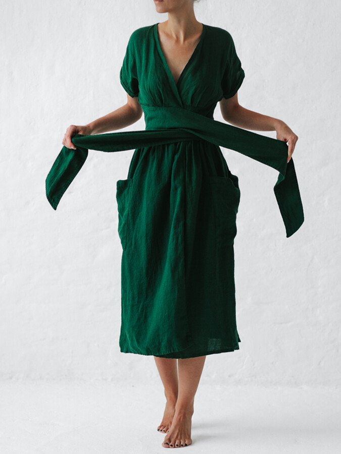 Robe Longue Femme en Lin avec Ceinture et Poches – Élégante et Confortable pour Toutes Occasions 4
