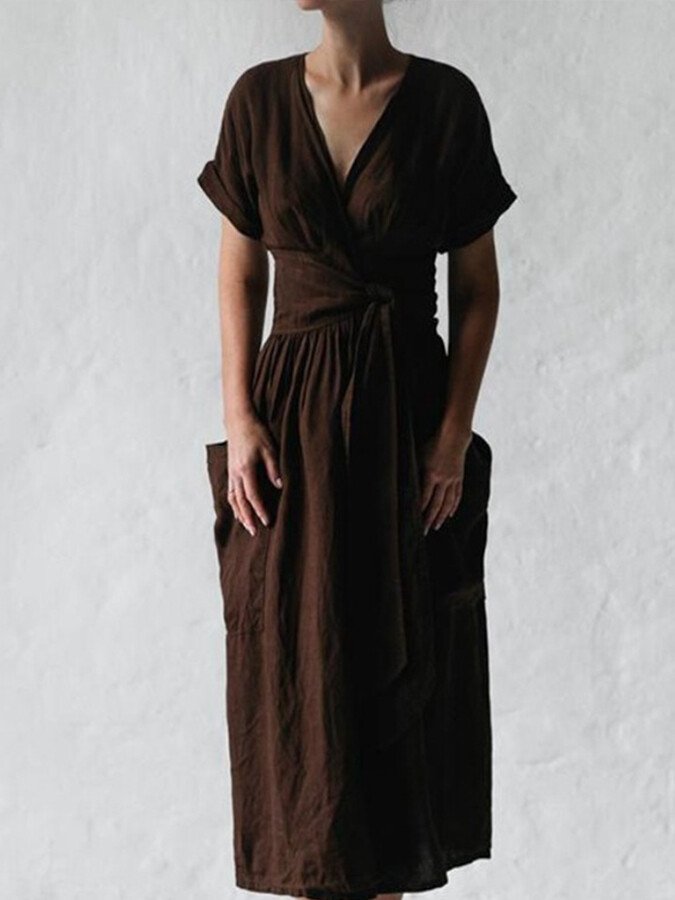 Robe Longue Femme en Lin avec Ceinture et Poches – Élégante et Confortable pour Toutes Occasions 9