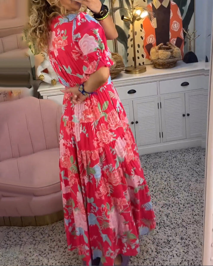 Robe Longue Fleurie Femme Col V Taille M Polyester A-Line 5