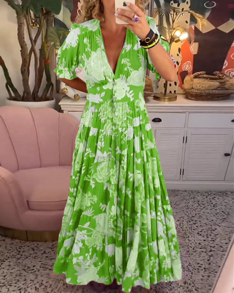 Robe Longue Fleurie Femme Col V Taille M Polyester A-Line 8