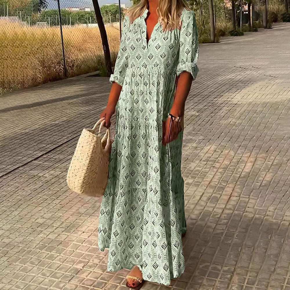 Robe Maxi Femme Boho Élégant Taille M Bleu Coton 1