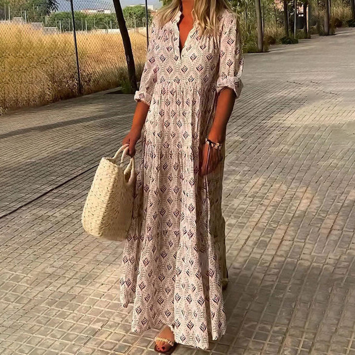 Robe Maxi Femme Boho Élégant Taille M Bleu Coton 2