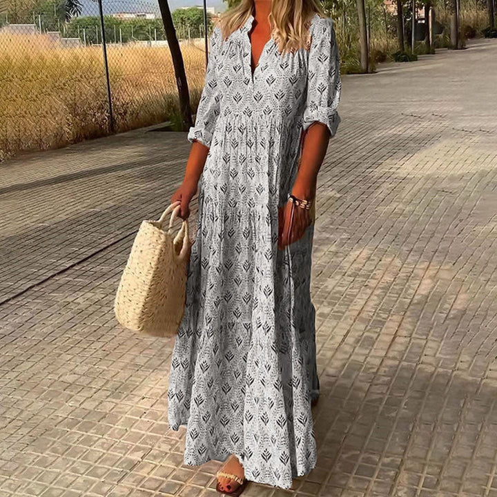 Robe Maxi Femme Boho Élégant Taille M Bleu Coton 3